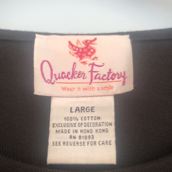 Quacker Factory Cotton Black Jeweled Rhinestone Short Sleeve Top - Picture 2 of 3